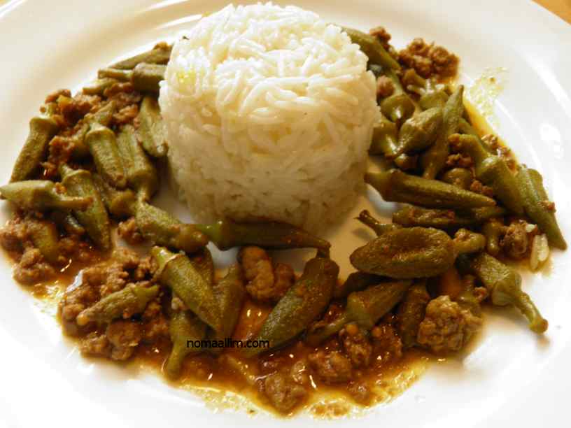 okra with meat in mid-eastern sauce