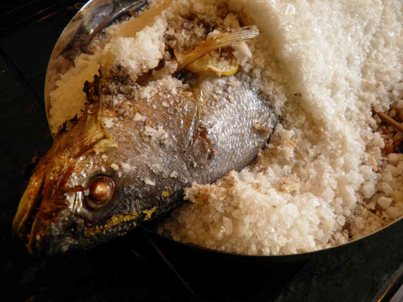 Salt crust baked fish
